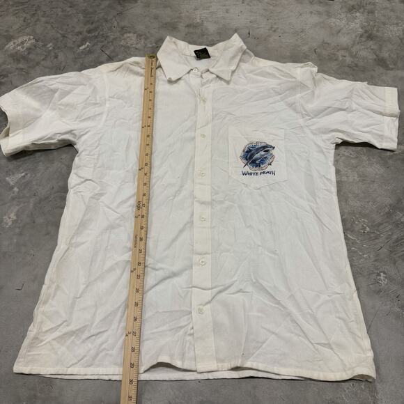 Vintage Shark Death Coast Size XL Cotton Dolphins Ropa De Playa Button READ DESC - Picture 6 of 6